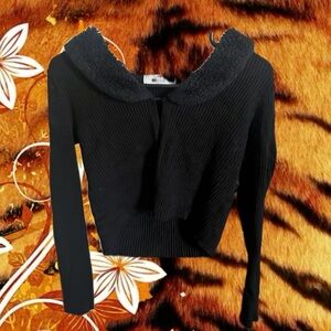 Fur trim black knit bolero sweater